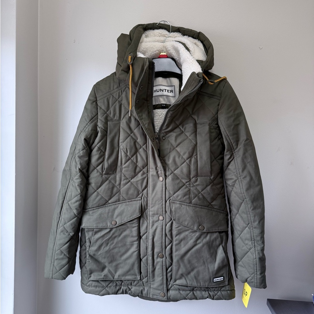 Hunter Quilted Parka with Sherpa Lining - Olive